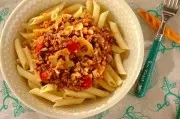 レンコンのミートソースパスタ