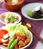 鶏の唐揚げ&野菜揚げの献立