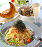 冷製ハモタコ明太パスタの献立