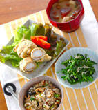 味がしみてる！カキご飯の献立