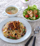 ゴボウのパスタの献立