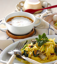 カキとホウレン草のパスタの献立