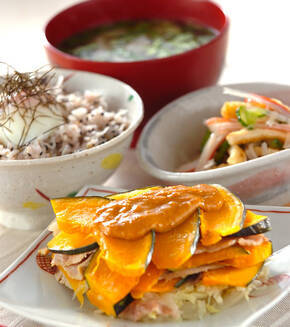 豚肉とカボチャ重ね蒸しの献立