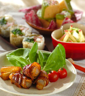 手綱コンニャクの豚肉巻きの献立