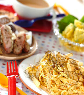 ウニの根菜クリームパスタの献立