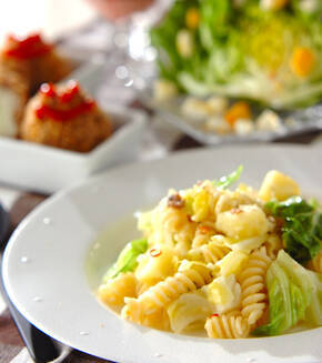 キャベツとアンチョビパスタの献立