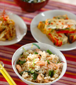 鮭の蒸しごはんの献立