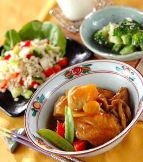 エビ芋と手羽の煮物の献立