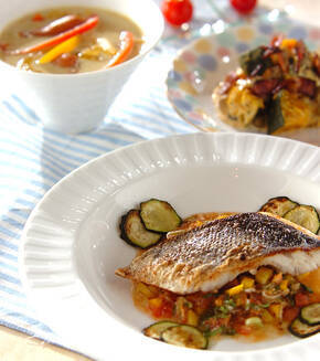 スズキのソテーマスタードソースの献立