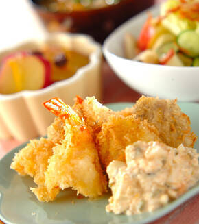 ホタテとエビのフライの献立