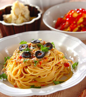 トマトのクリームパスタの献立