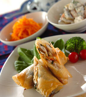 鶏肉の春巻きの献立