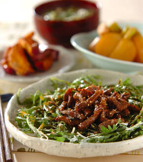 菊菜と牛肉のサラダ風の献立