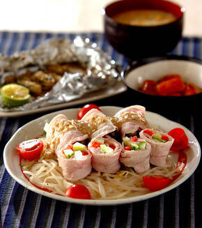 ゆで豚の野菜巻きの献立