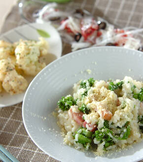 菜の花とベーコンのリゾットの献立