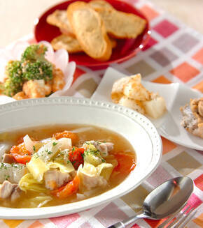 鶏肉とトマトのスープ煮の献立