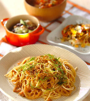 レンコンの和風パスタの献立