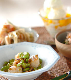 ホタテとソラ豆のネギショウガ炒めの献立