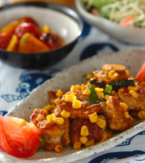 鶏肉とカボチャのみそバター炒めの献立