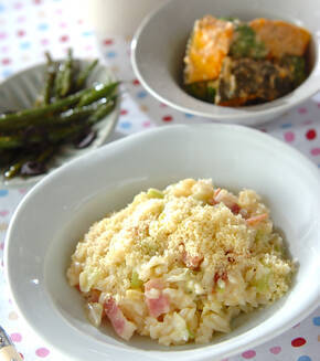 キャベツとベーコンのコーンリゾットの献立