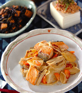 鮭のユズコショウ風味炒めの献立