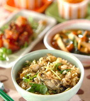 カキの炊き込みご飯の献立