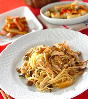 キノコの照り焼きパスタの献立