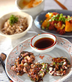 イカとワケギのお焼きの献立