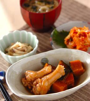 手羽元とカボチャの煮物の献立