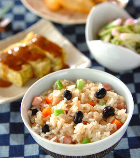 黒豆入り炊き込みご飯の献立