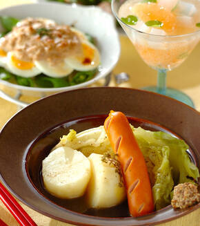 春野菜とソーセージのシンプル煮込みの献立