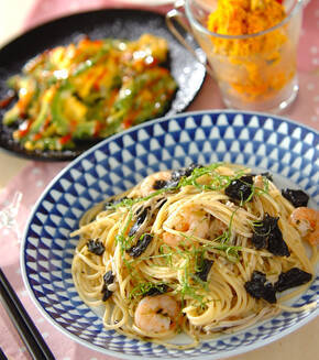 のりとキノコの和風パスタの献立