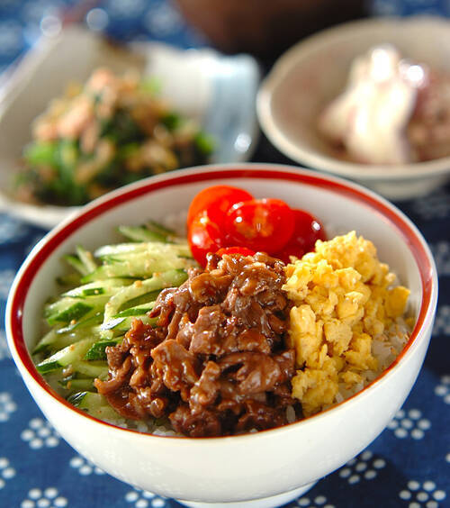 カラフル焼き肉丼 の献立 レシピ E レシピ 料理のプロが作る簡単レシピ 11 06 11公開の献立です