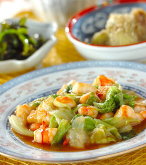 レタスとエビのオイスター炒めの献立