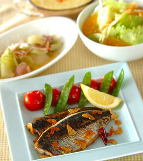 アジのガーリック焼きの献立