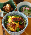 「ウナギとふわふわ卵の丼」の献立