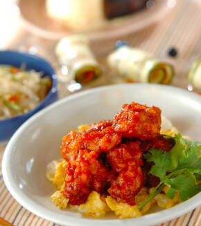 鶏唐揚げのチリ和えの献立