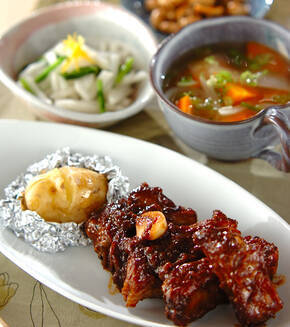 骨付き豚バラ肉のトマトソース煮の献立