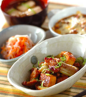 豚肉と白ネギの甘辛炒め煮の献立