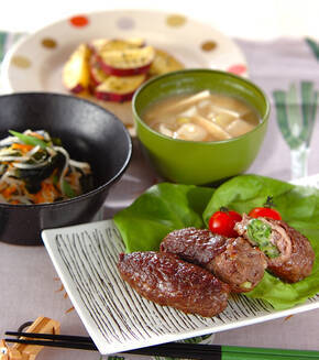 たっぷりネギの牛肉巻きの献立