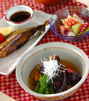 定番おばんざい ナスとカボチャの揚げ浸しの献立