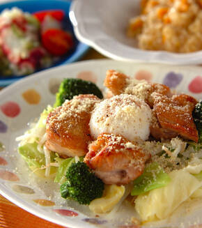 温泉卵のせチキンソテーの献立