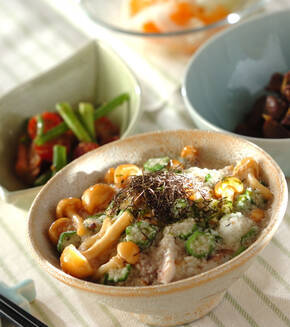 アジの干物トロロ麦ご飯の献立