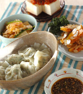 冷やしつるんと水餃子の献立