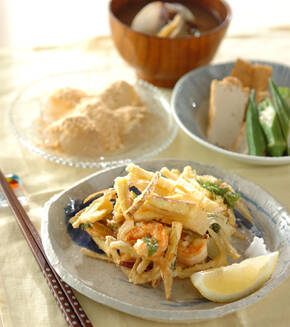 エビとゴボウのかき揚げの献立