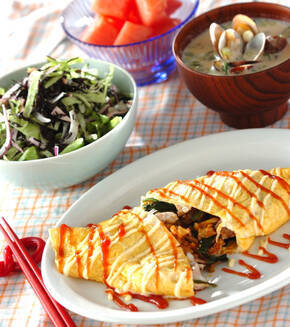 豚肉とキムチのオムレツの献立