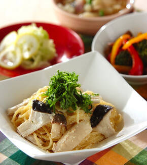 タラコのクリームパスタの献立