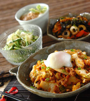 キャベツの肉みそキムチ炒めの献立