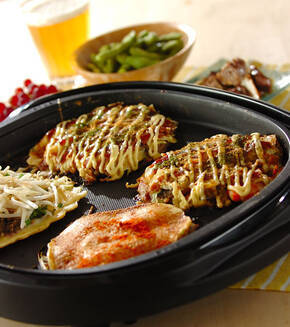 ホットプレートでお好み焼きとネギ焼きの献立