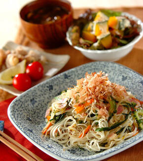 ゴーヤ入り素麺チャンプルーの献立